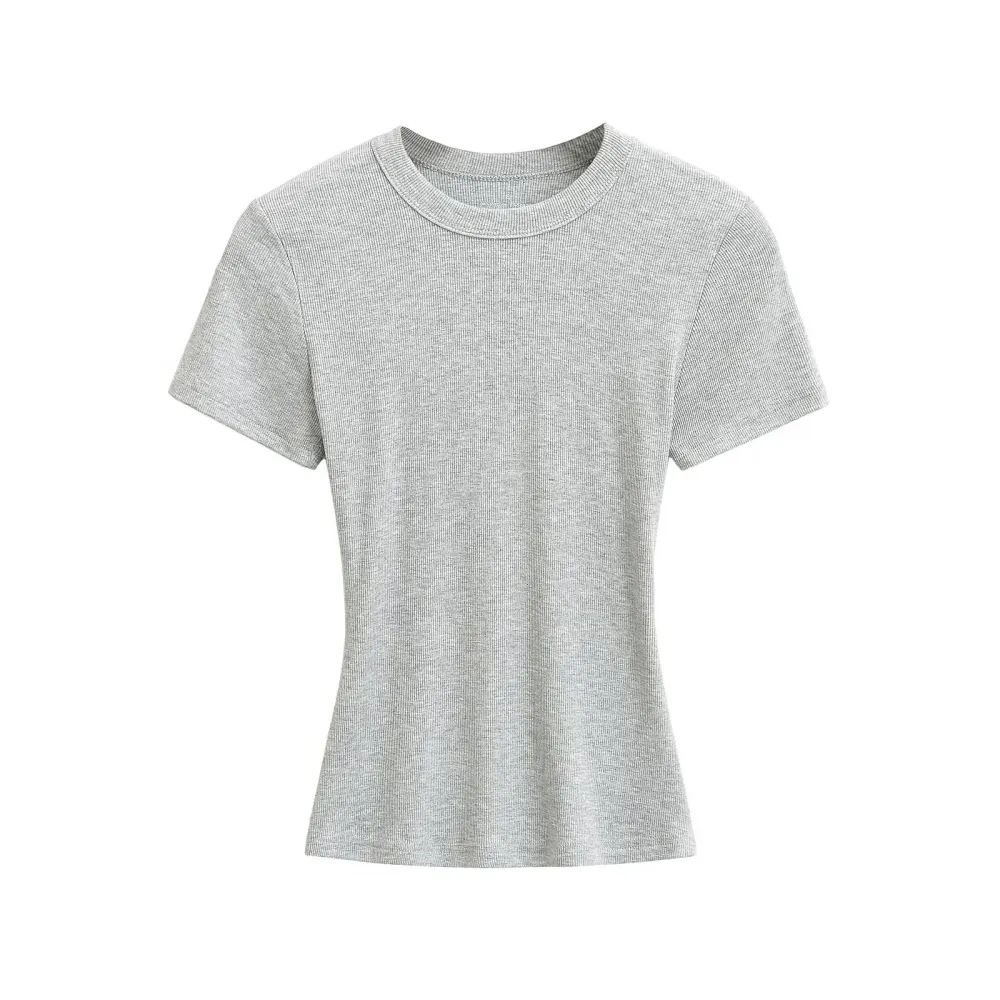 Women's Slim Fit Ribbed Knit T-Shirt - Soft Short Sleeve Basic Tee