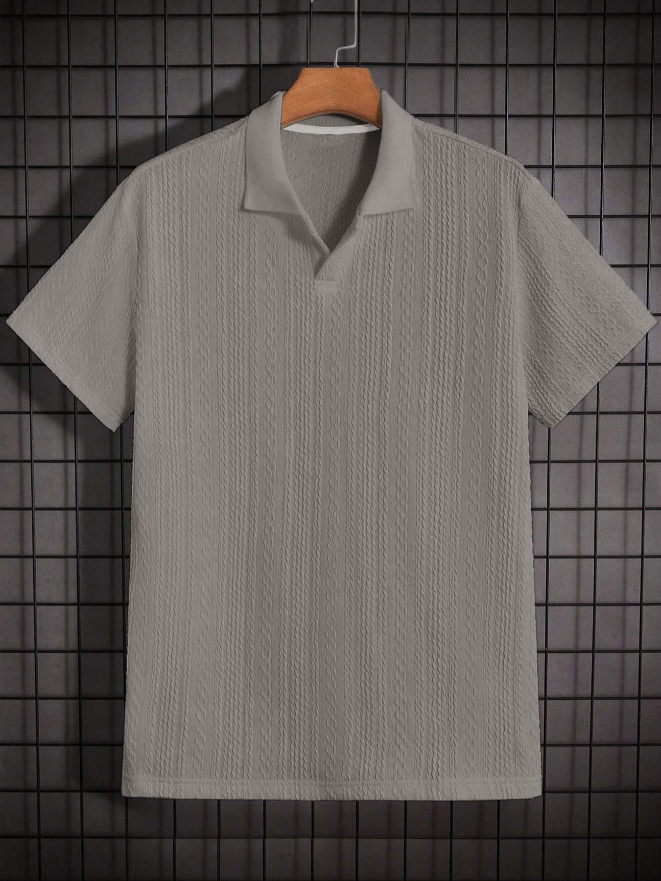 Men's Solid Jacquard Knit Polo Shirt, Regular Fit Casual Short Sleeve Collared Top for Summer, National Day Clothing, Fashion Menswear Men's Clothes for Daily Wear Men's Solid Jacquard Knit Polo Shirt, Regular Fit Casual Short Sleeve Collared Top for Summer, National Day Clothing, Fashion Menswear Men's Clothes for Daily Wear