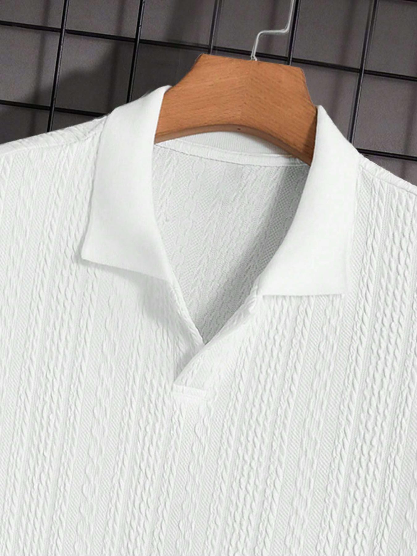 Men's Solid Jacquard Knit Polo Shirt, Regular Fit Casual Short Sleeve Collared Top for Summer, National Day Clothing, Fashion Menswear Men's Clothes for Daily Wear Men's Solid Jacquard Knit Polo Shirt, Regular Fit Casual Short Sleeve Collared Top for Summer, National Day Clothing, Fashion Menswear Men's Clothes for Daily Wear