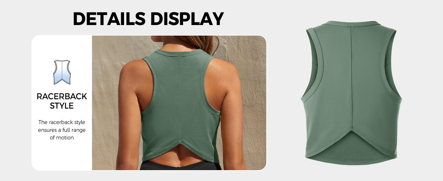 Fisoew Womens Workout Cropped Tank Tops Racerback Sleeveless Crewneck Running Yoga Active Shirts