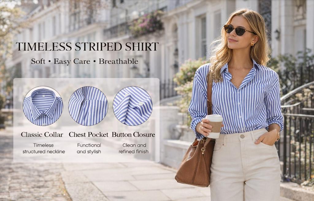 Siliteelon Striped Button Down Shirts for Women Dress Shirts for Spring and Summer Old Money Outfits Long Sleeve Collared Office Work Shirt with Pocket Comfy Business Casual & Chic | Designer Style Inspo tiktokshopspringglowup Summervibes