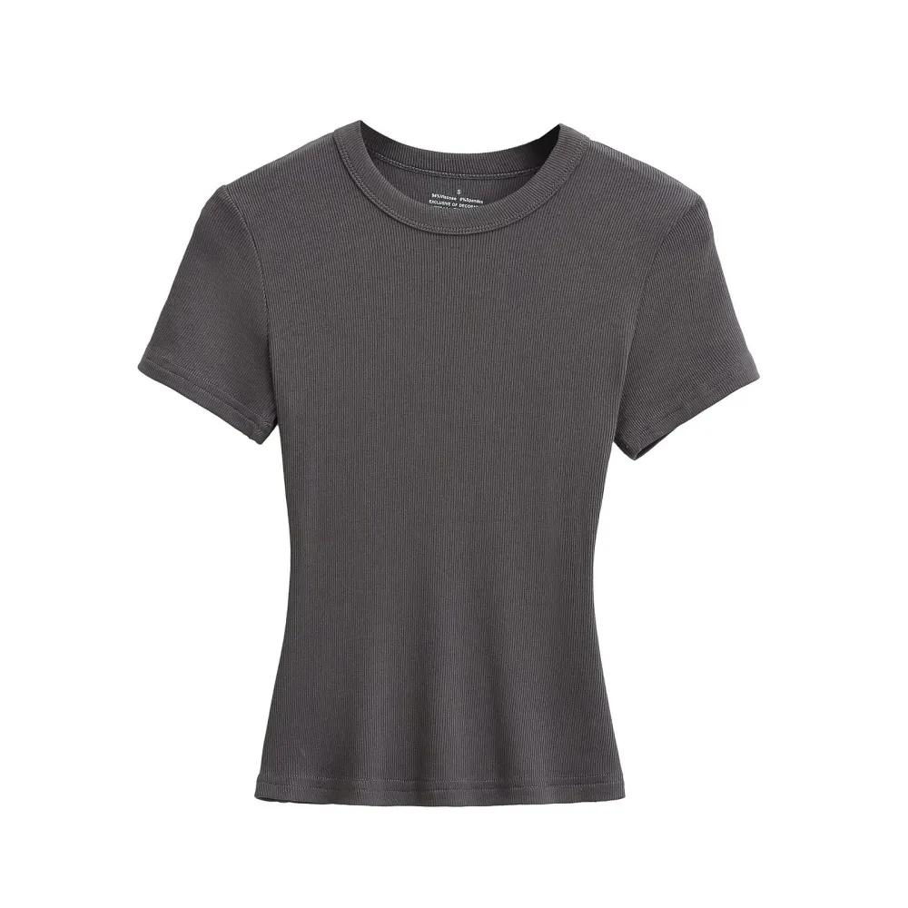 Women's Slim Fit Ribbed Knit T-Shirt - Soft Short Sleeve Basic Tee