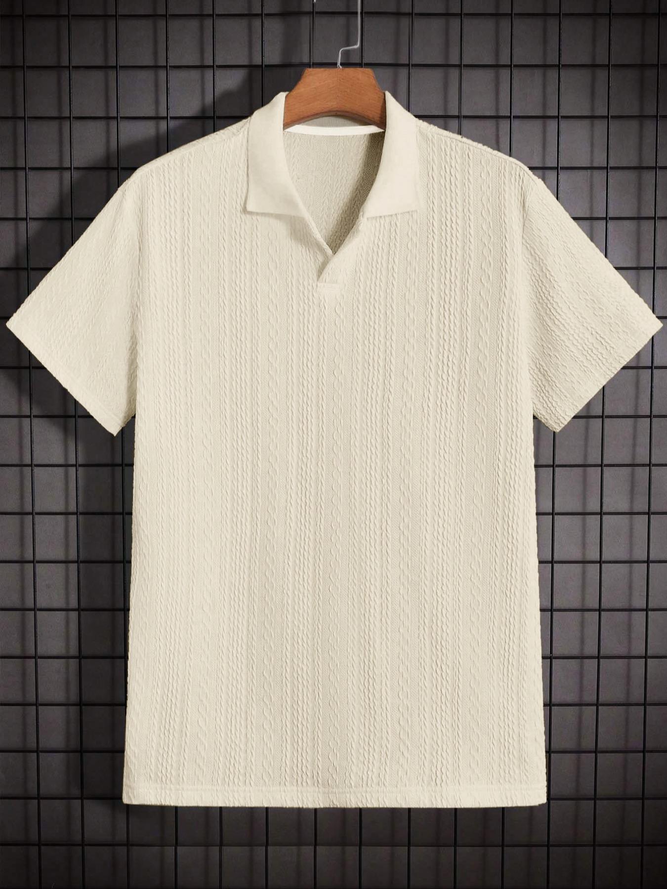 Men's Solid Jacquard Knit Polo Shirt, Regular Fit Casual Short Sleeve Collared Top for Summer, National Day Clothing, Fashion Menswear Men's Clothes for Daily Wear Men's Solid Jacquard Knit Polo Shirt, Regular Fit Casual Short Sleeve Collared Top for Summer, National Day Clothing, Fashion Menswear Men's Clothes for Daily Wear