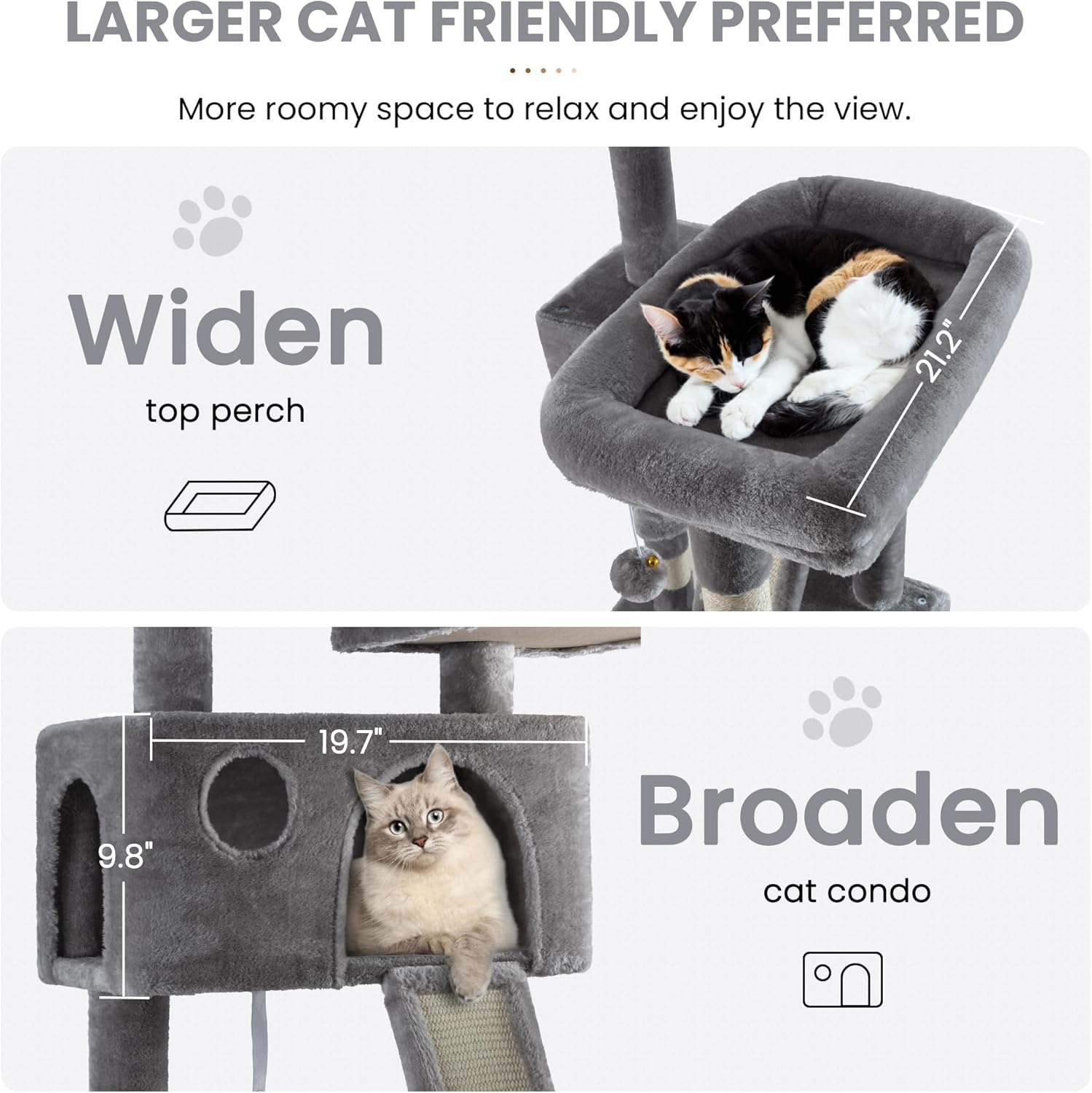 Larger Cat Tree Tower Condo for Indoor Kitties/Multi-Level Furniture Activity Center with Wide Base/Cozy Plush Cat Perches/Baskets/Sisal Scratching Posts and Hammock/Beige