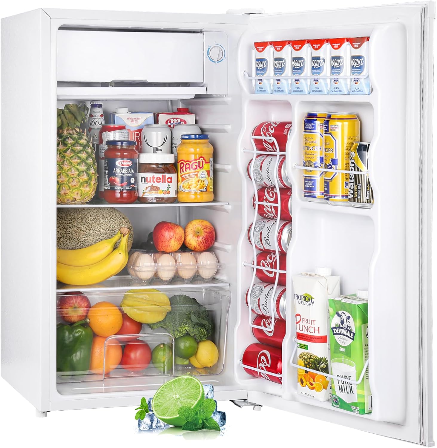 Prokonk 3.2 Cu.Ft Mini Fridge with Freezer, Single Door Mini Fridge, Dorm Fridge, Adjustable Thermostat, Mini Refrigerator for Bedroom, Office, Dorm, Black-BR321