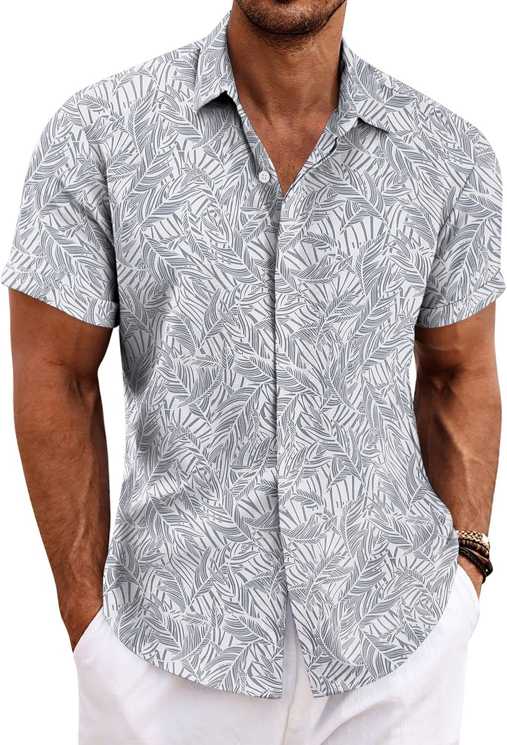 Men's Cotton Linen Short Sleeve Button Down Shirt