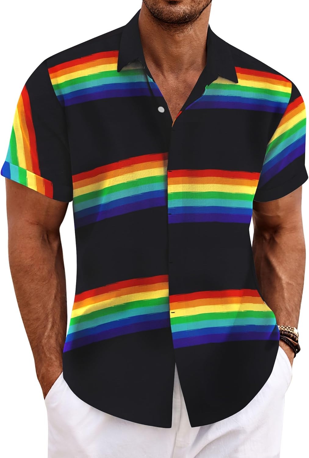 Men's Cotton Linen Short Sleeve Button Down Shirt