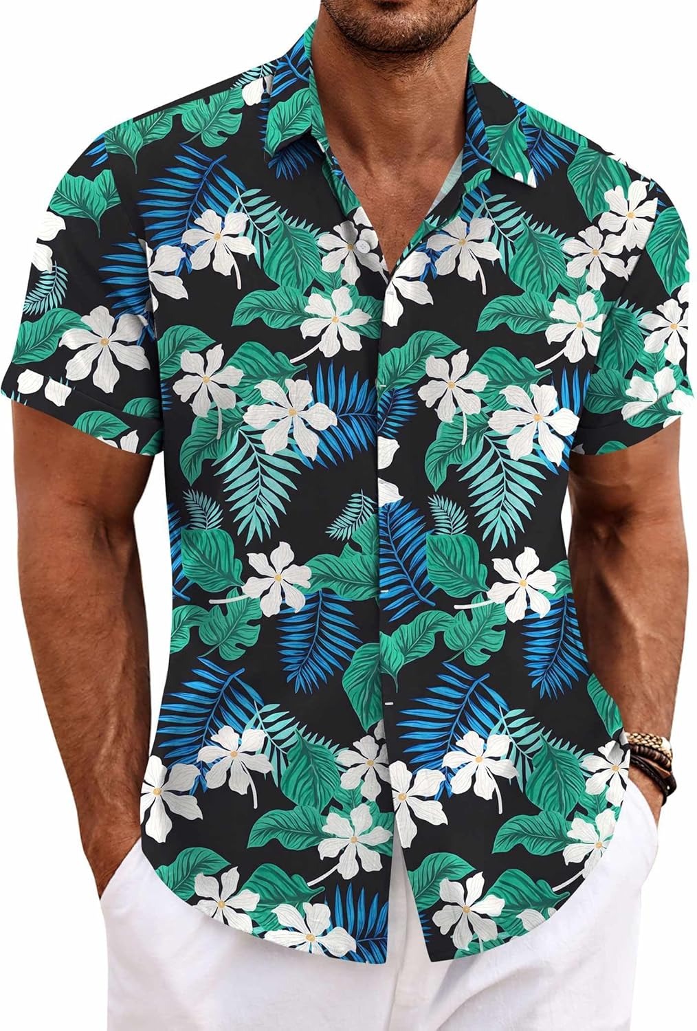 Men's Cotton Linen Short Sleeve Button Down Shirt