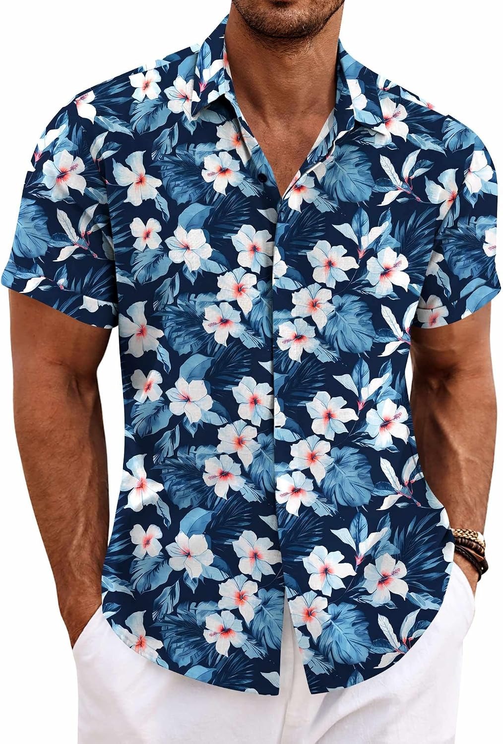 Men's Cotton Linen Short Sleeve Button Down Shirt
