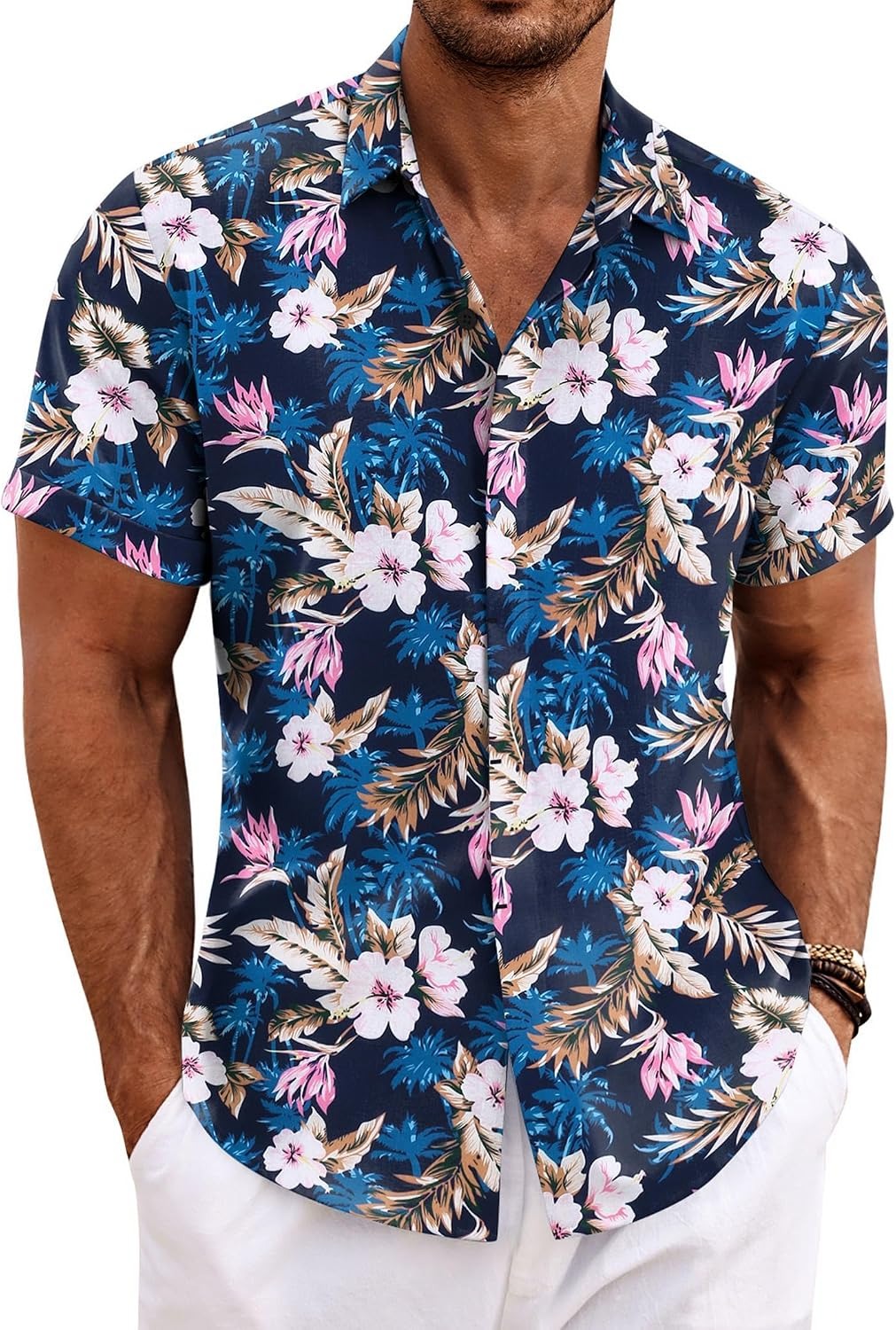 Men's Cotton Linen Short Sleeve Button Down Shirt