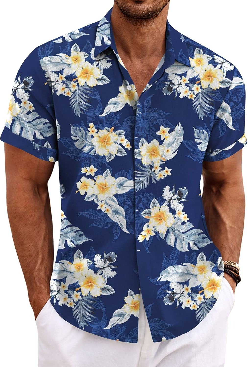 Men's Cotton Linen Short Sleeve Button Down Shirt