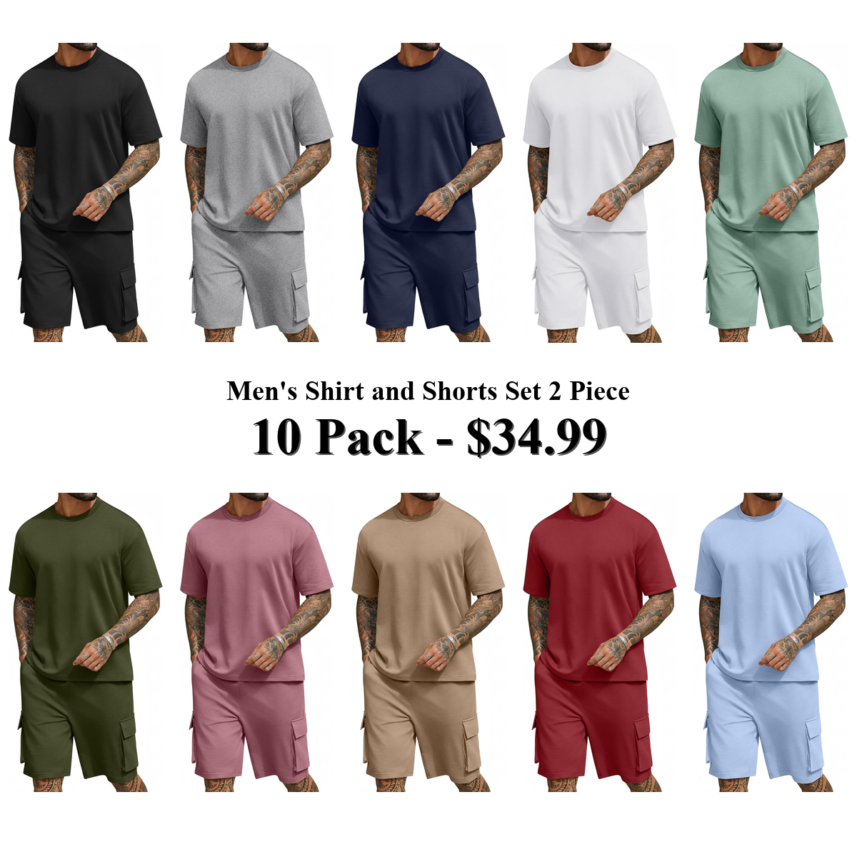 Men's Shirt and Shorts Set 2 Piece Fashion Summer Tracksuits Cotton Oversized T-Shirts Cargo Shorts Outfits