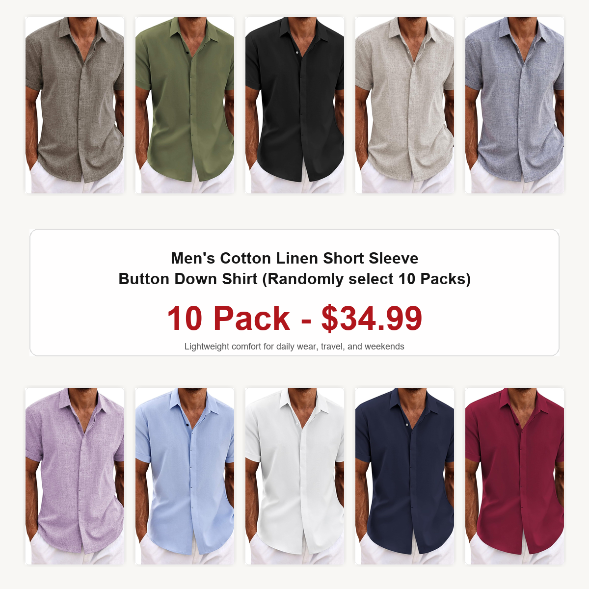 Men's Cotton Linen Short Sleeve Button Down Shirt