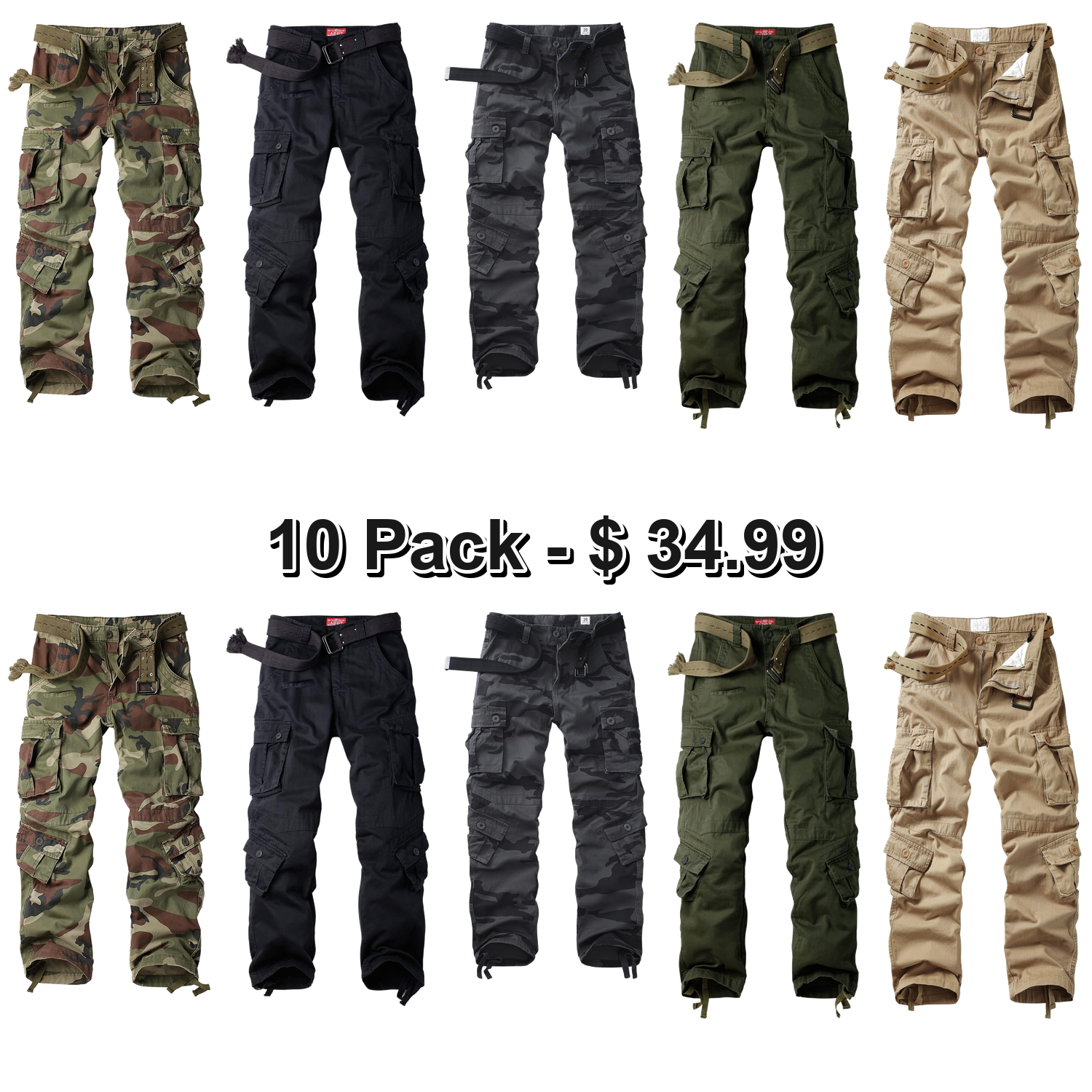 Men's Cargo Pants Casual Tactical Military Pants, Classic Twill Relaxed Fit Work Camo Pants with 9 Pockets No Belt