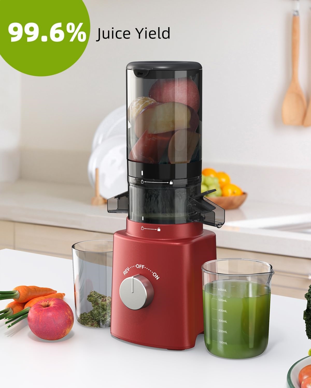 Cold Press Juicer with 8 Juice Bottles - Masticating Juicer Machines for Fruits and Veggies, 4.25" Large Feed Chute, Easy to Clean