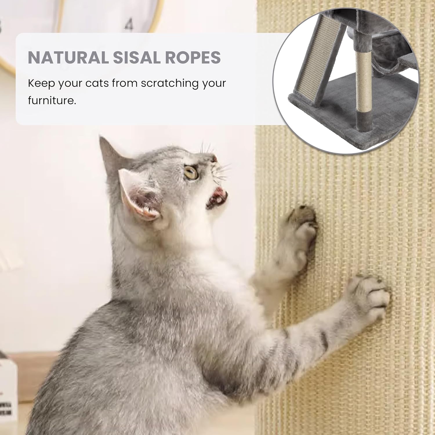 Larger Cat Tree Tower Condo for Indoor Kitties/Multi-Level Furniture Activity Center with Wide Base/Cozy Plush Cat Perches/Baskets/Sisal Scratching Posts and Hammock/Beige