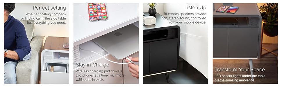 Sobro, side, table, usb, bluetooth, speakers, usb-c, charging, chiller