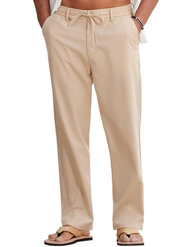 COOFANDY Men Cotton Linen Drawstring Pants Casual Lightweight Summer Beach Pants detail image