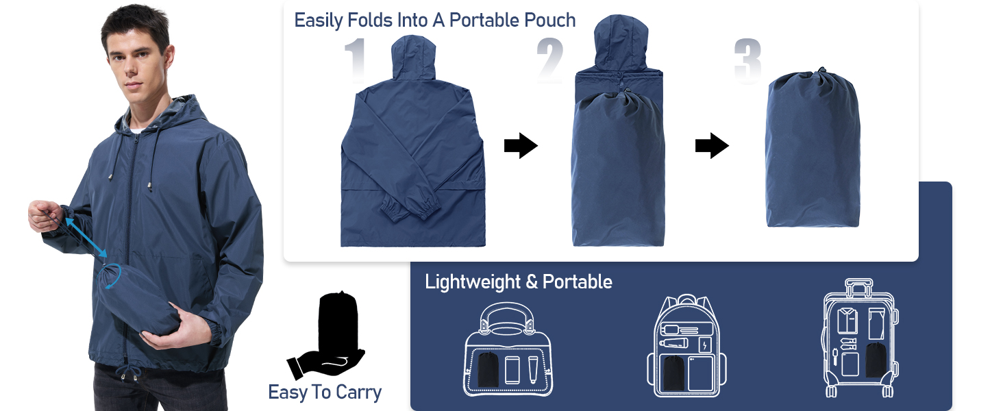 UIQUR Men Waterproof Raincoat Windbreaker Lightweight Packable Rain Jacket detail 23