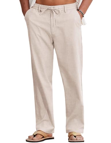 COOFANDY Men Cotton Linen Drawstring Pants Casual Lightweight Summer Beach Pants detail image