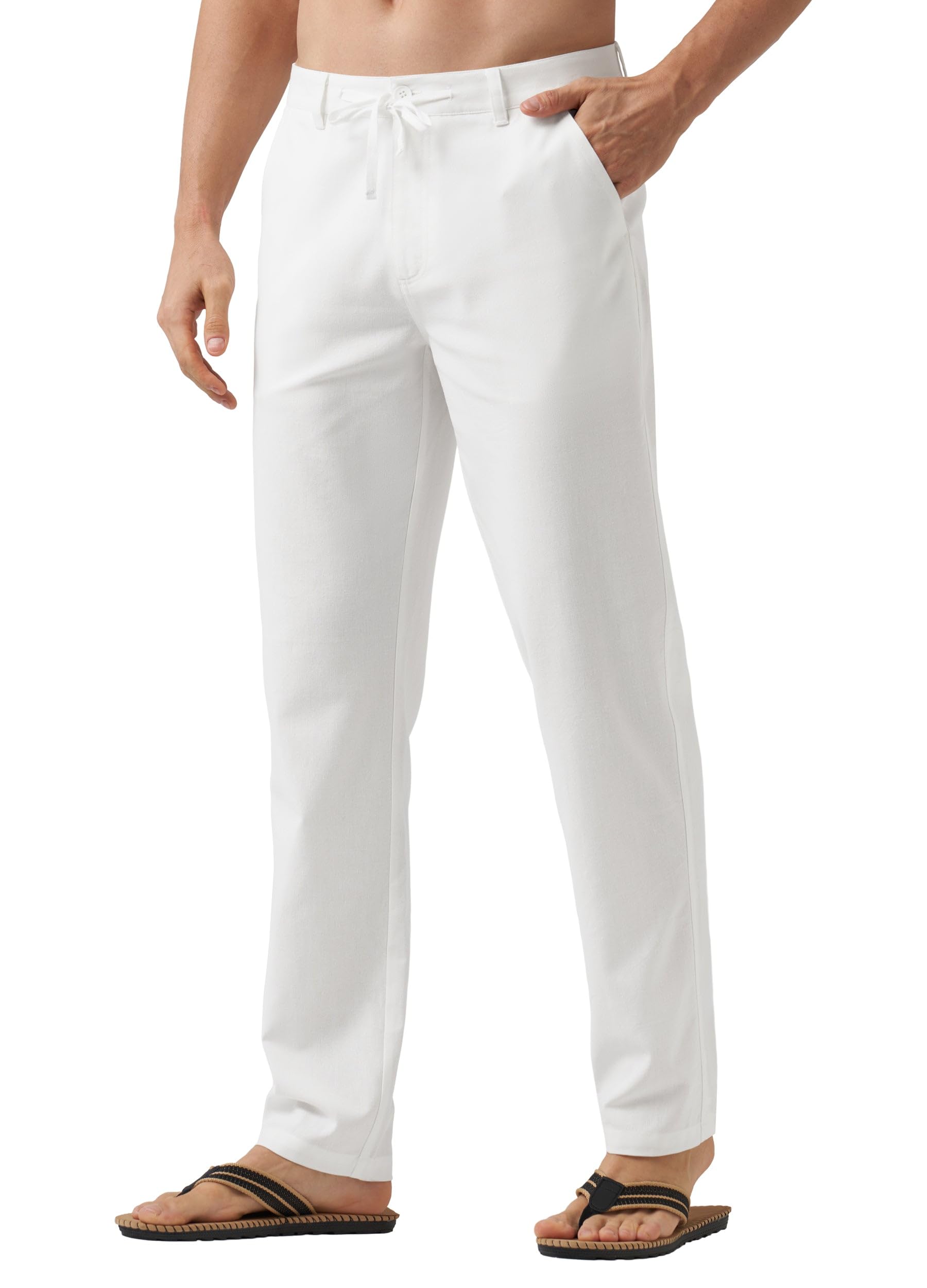 COOFANDY Men Cotton Linen Drawstring Pants Casual Lightweight Summer Beach Pants detail image