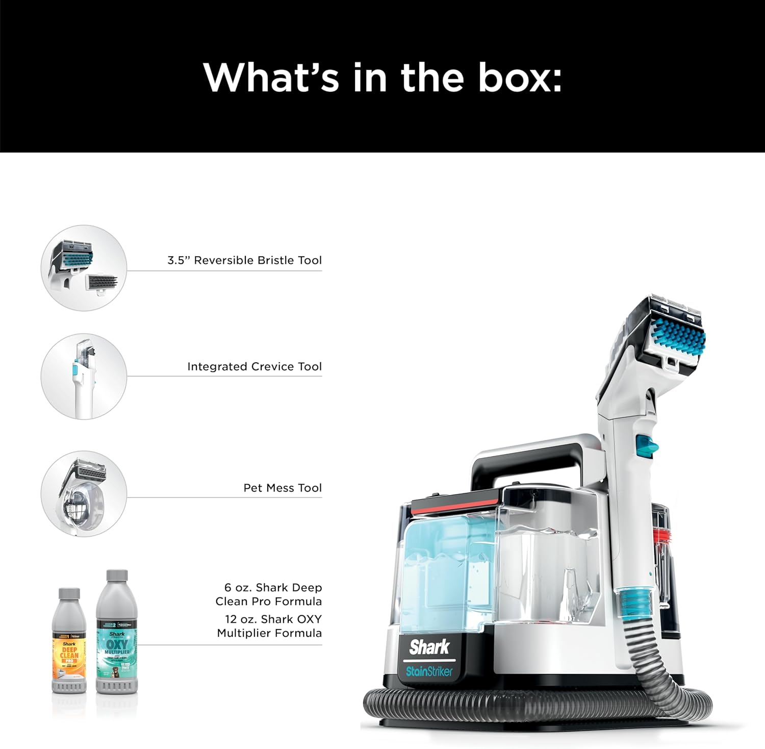 PX201 StainStriker Portable Carpet & Upholstery Cleaner, Spot, Stain, & Odor Eliminator, 3 Attachments, Perfect for Pets, Carpet, Area Rugs, Couches, Upholstery, Cars & More, White