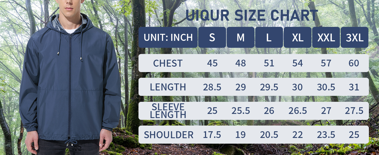 UIQUR Men Waterproof Raincoat Windbreaker Lightweight Packable Rain Jacket detail image