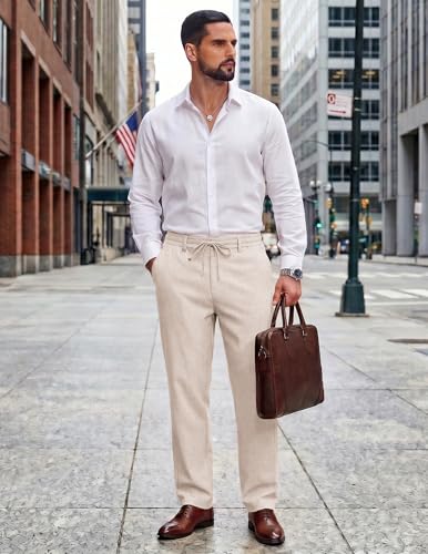 COOFANDY Men Cotton Linen Drawstring Pants Casual Lightweight Summer Beach Pants detail image
