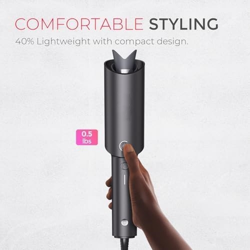 Automatic Rotating Curling Iron - CURLPRO Beach Waves Curling Wand, Portable Hair Curler, 500 Million Ionic, Dual Voltage & Lightweight for Travel, Ceramic Coating, 1 Inch, Metallic Gray