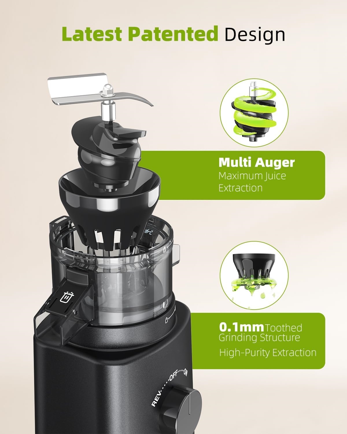 Cold Press Juicer with 8 Juice Bottles - Masticating Juicer Machines for Fruits and Veggies, 4.25" Large Feed Chute, Easy to Clean