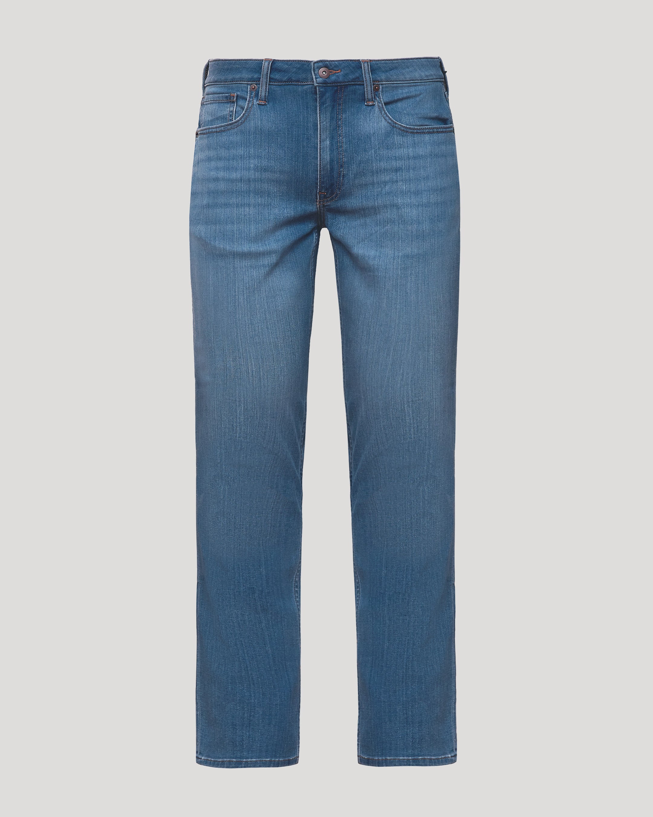 Men's straight fit high-stretch jeans in medium indigo wash - front product view