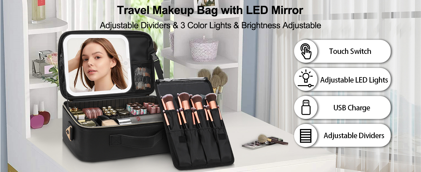 makeup bag with led mirror