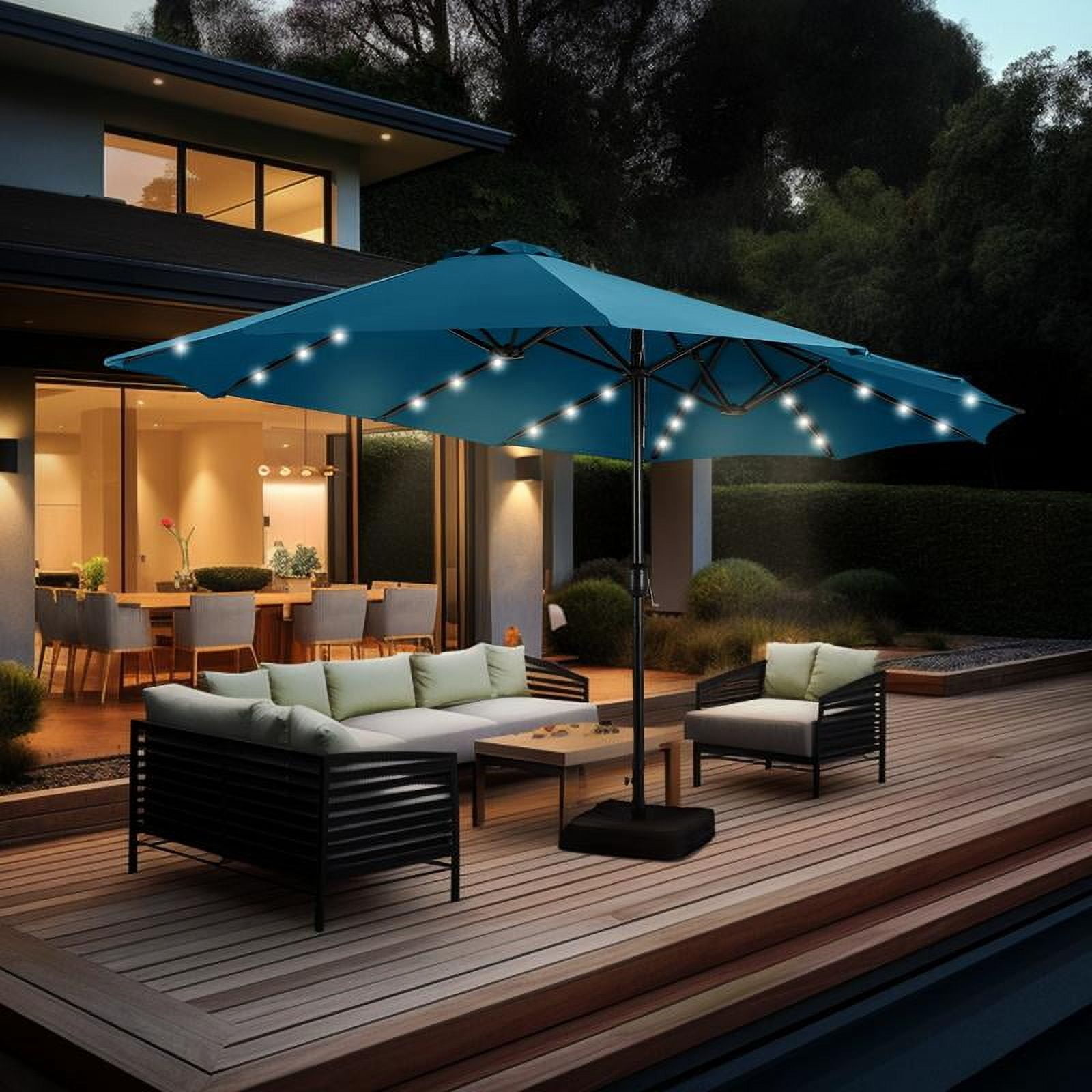 🔥🔥Limited Time Offer🔥🔥 15 ft Extra Large Patio Umbrella with 36 LED Lights, Metal Construction, Includes Base