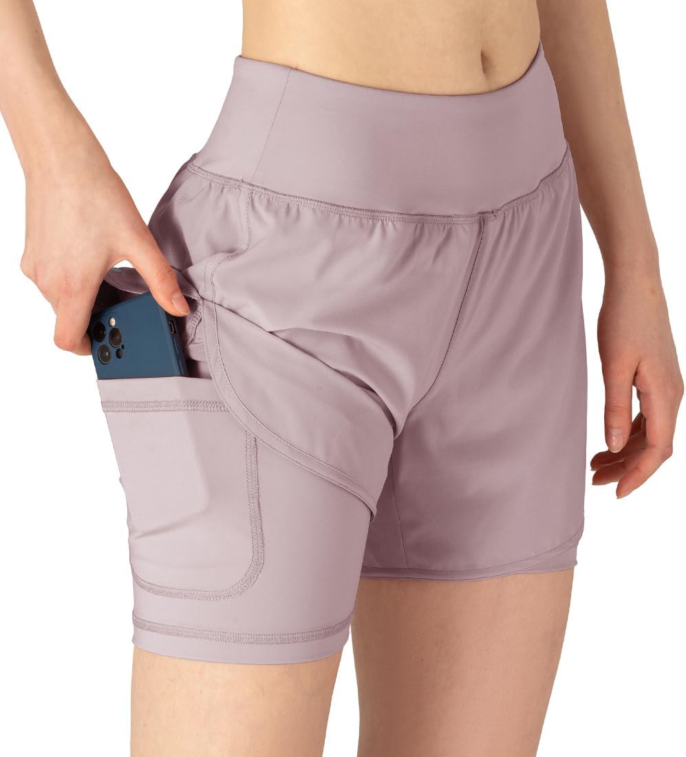 Women's 2 in 1 Running Shorts Workout Athletic Gym Yoga Shorts Liner