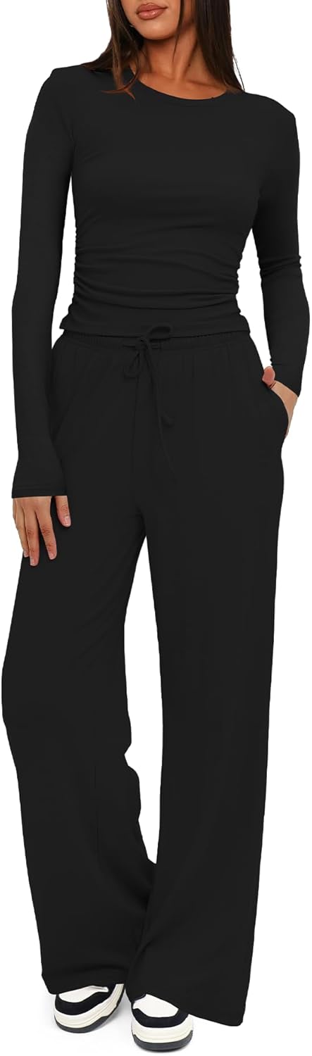 Women's 2 Piece Lounge Set with Wide Leg Pants