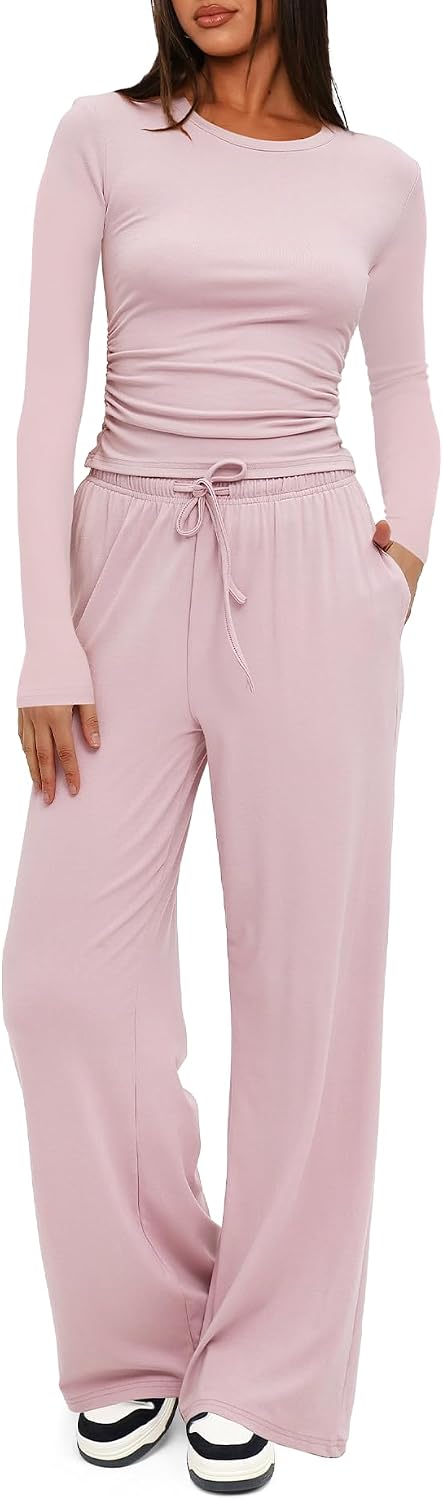 Women's 2 Piece Lounge Set with Wide Leg Pants