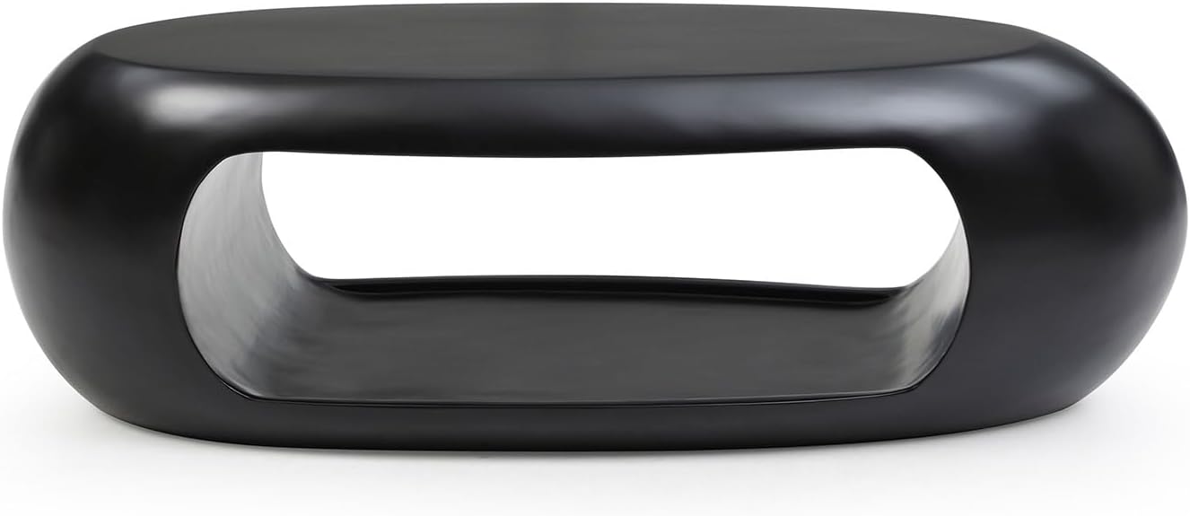 Nesting Coffee Table Set of 2, Round & Crescent Moon Wooden Coffee Tables, Modern Luxury Accent End Tea Table for Living Room Apartment (Black-Round)
