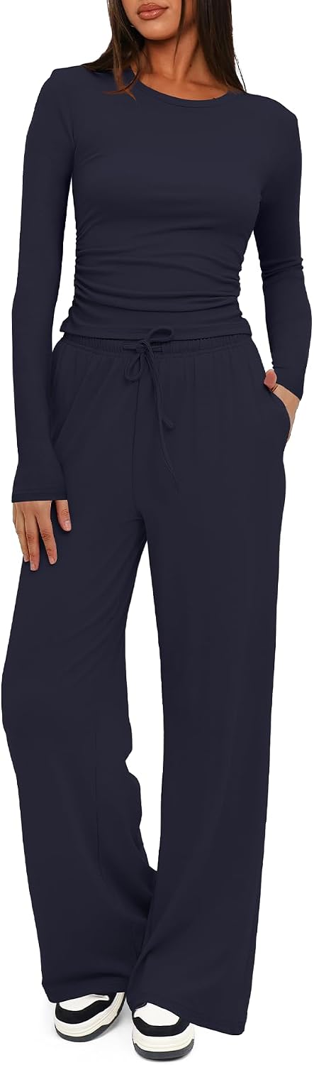 Women's 2 Piece Lounge Set with Wide Leg Pants