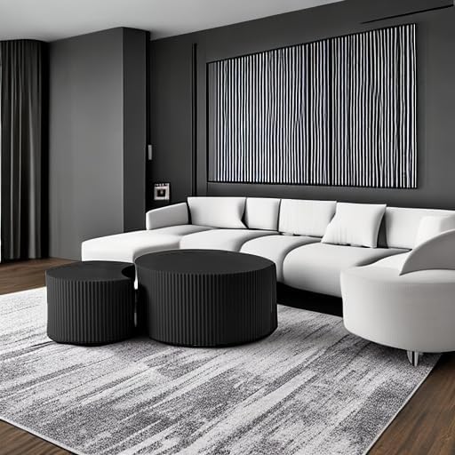 Nesting Coffee Table Set of 2, Round & Crescent Moon Wooden Coffee Tables, Modern Luxury Accent End Tea Table for Living Room Apartment (Black-Round)