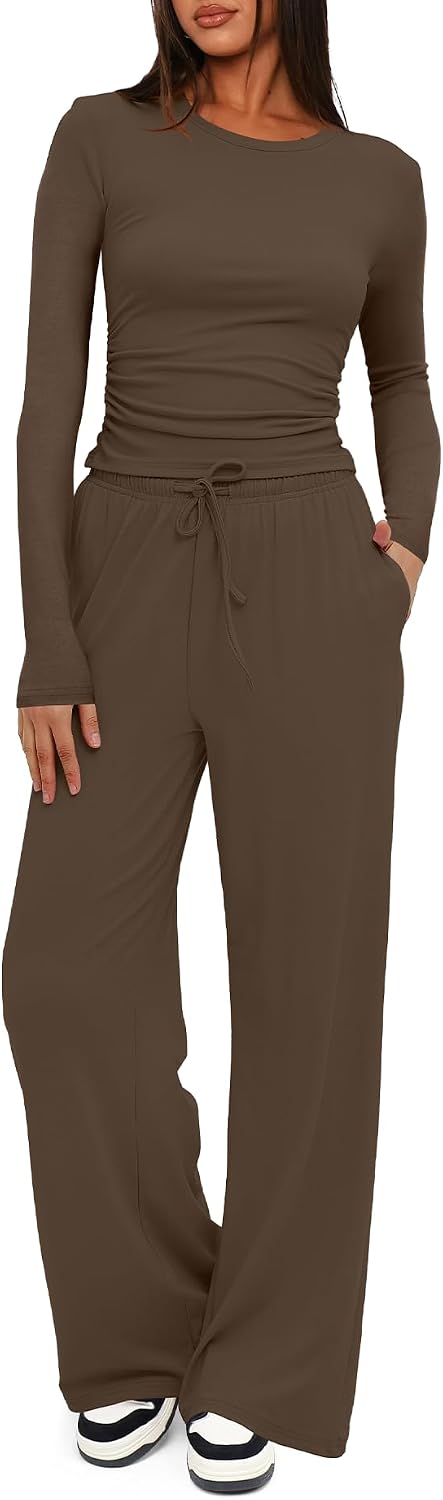 Women's 2 Piece Lounge Set with Wide Leg Pants