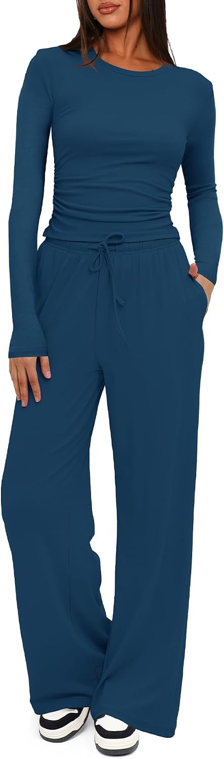 Women's 2 Piece Lounge Set with Wide Leg Pants fit and styling view