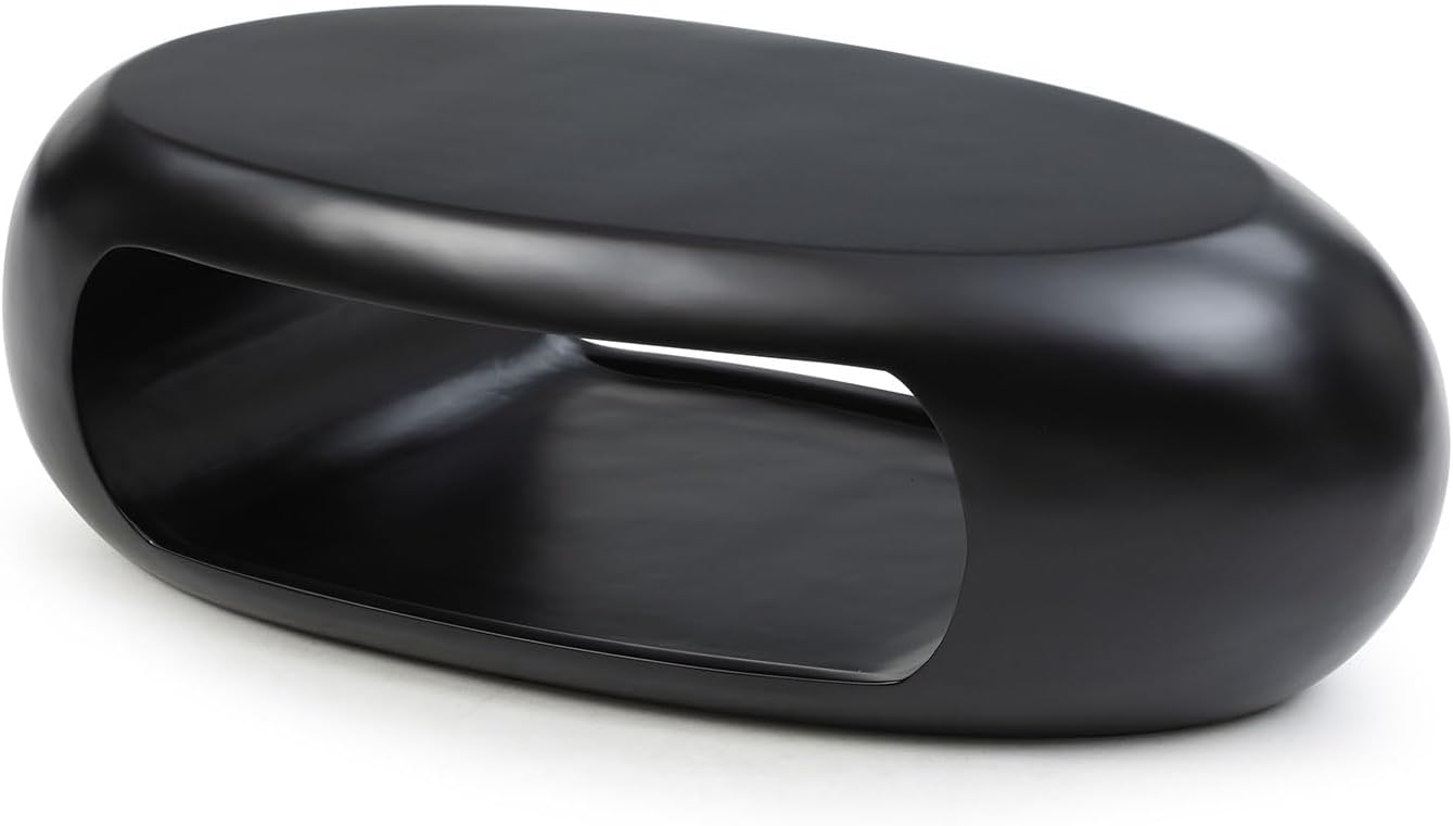 Nesting Coffee Table Set of 2, Round & Crescent Moon Wooden Coffee Tables, Modern Luxury Accent End Tea Table for Living Room Apartment (Black-Round)