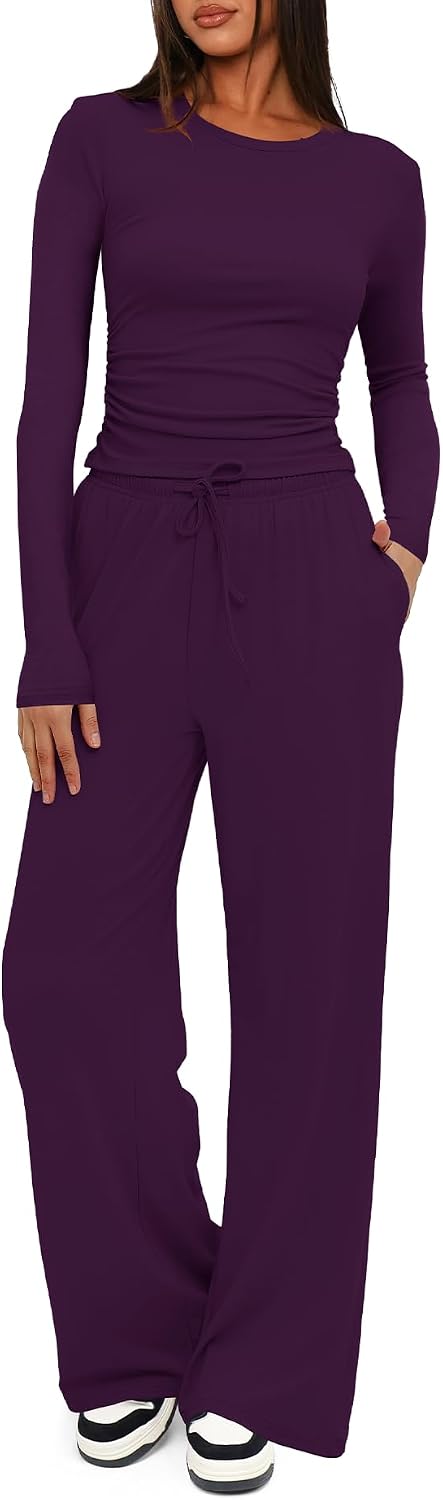 Women's 2 Piece Lounge Set with Wide Leg Pants