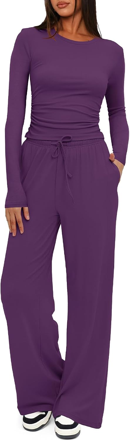 Women's 2 Piece Lounge Set with Wide Leg Pants