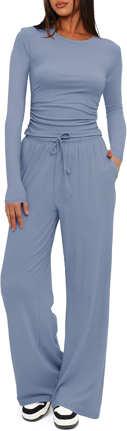 Women's 2 Piece Lounge Set with Wide Leg Pants