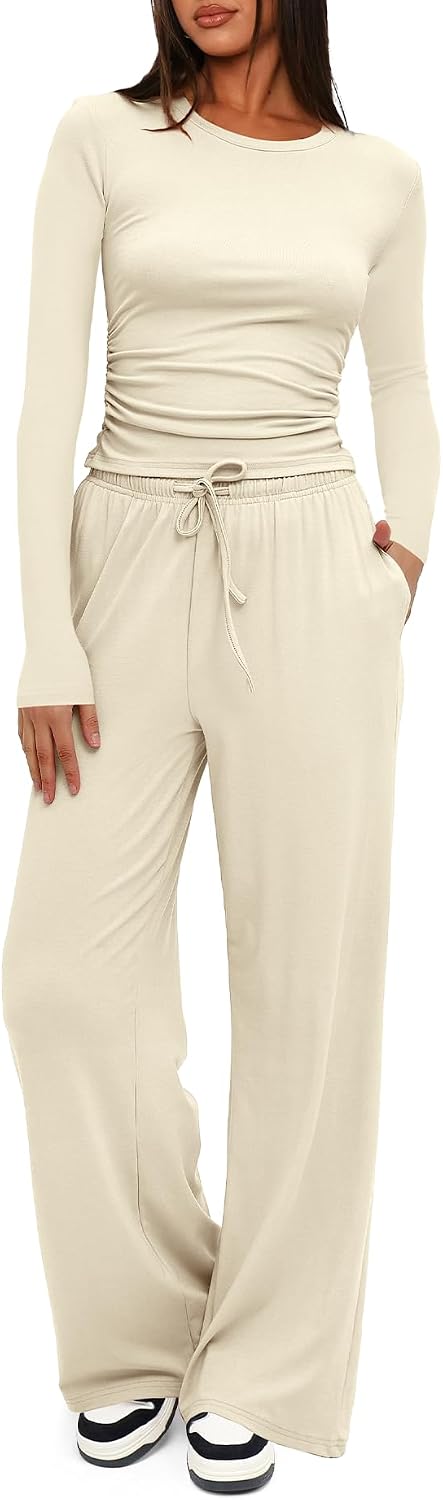 Women's 2 Piece Lounge Set with Wide Leg Pants