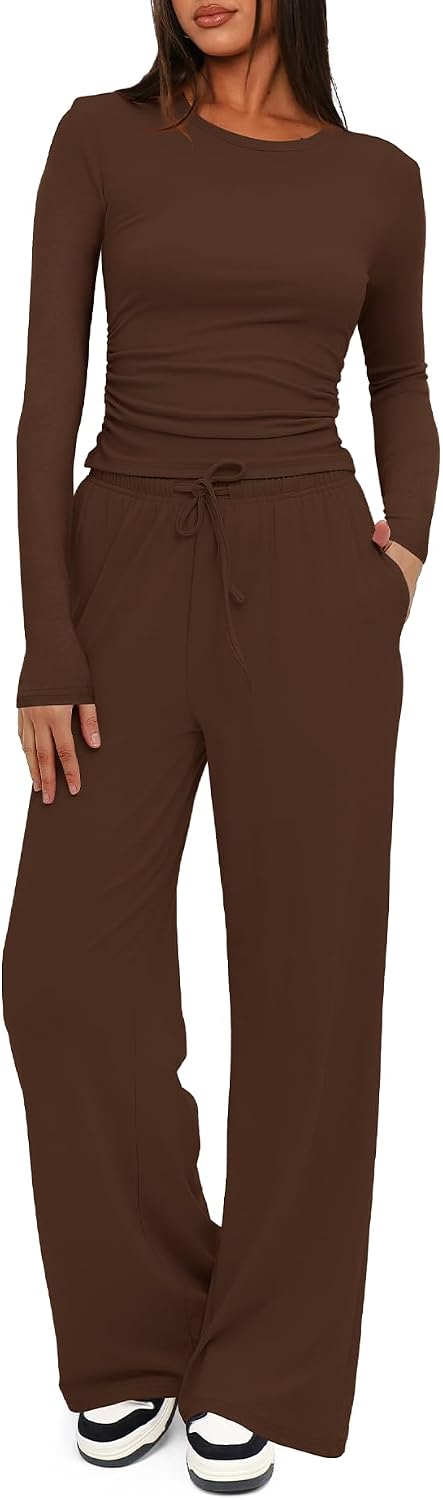 Women's 2 Piece Lounge Set with Wide Leg Pants