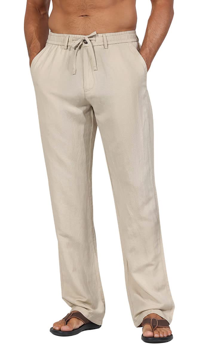 COOFANDY Men Cotton Linen Drawstring Pants Casual Lightweight Summer Beach Pants detail image