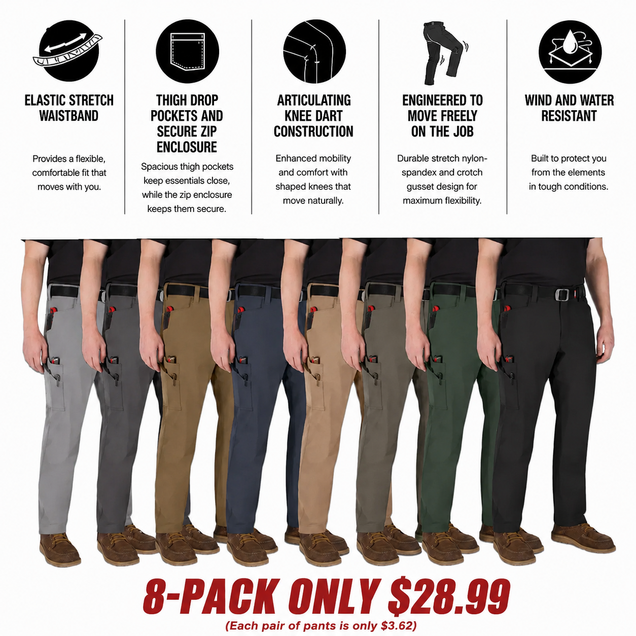 Men's Tech Work Pants with 7 Pockets
