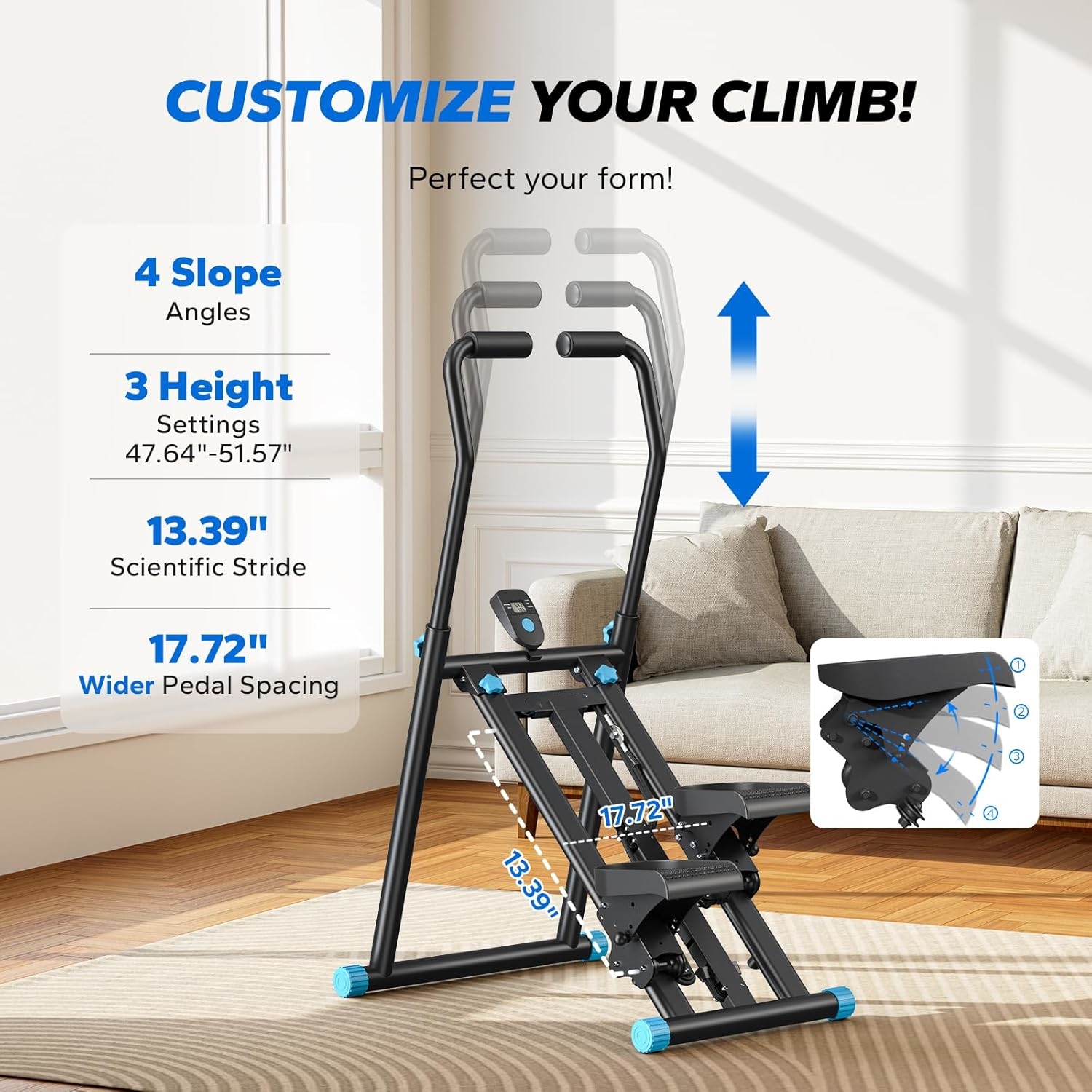 Stair Stepper for Home Gym Exercise, New Version Vertical Climber Machine for Full-Body Workout, Compact Folding Cardio Exercise Climber with Extended Step Range, Adjustable Handlebar & Pedals